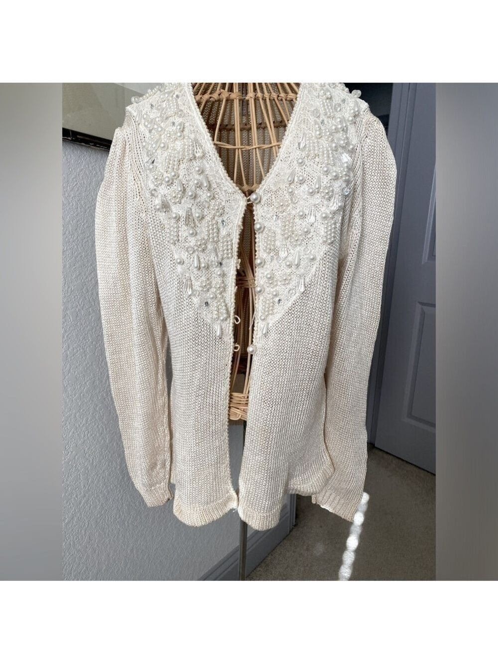 SIDEFFECTS of California (1984) VTG sweater-cardigan beads, pearl,crystal,lace